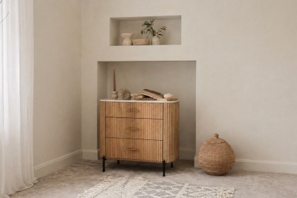 Reed Mango Wood & Marble 3 Drawer Chest of Drawers