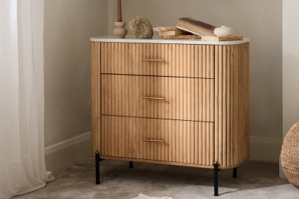 Reed Mango Wood & Marble 3 Drawer Chest of Drawers