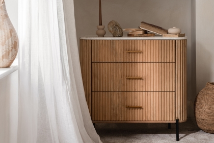 Reed Mango Wood & Marble 3 Drawer Chest of Drawers