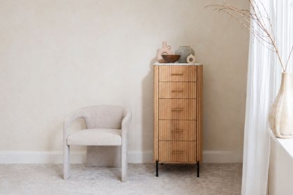 Reed Mango Wood & Marble 5 Drawer Tall Chest of Drawers