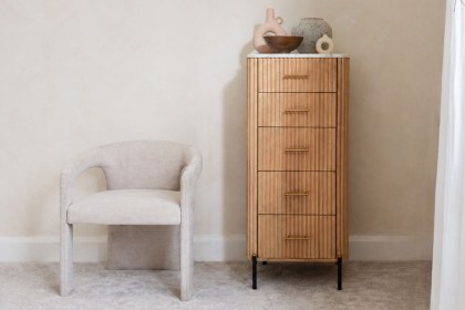 Reed Mango Wood & Marble 5 Drawer Tall Chest of Drawers