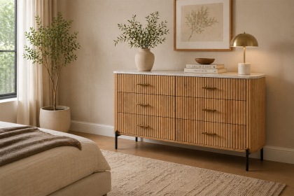 Reed Mango Wood & Marble 6 Drawer Wide Chest of Drawers