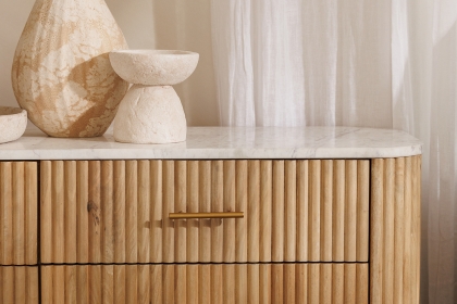 Reed Mango Wood & Marble 6 Drawer Wide Chest of Drawers