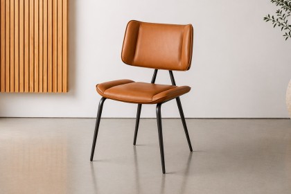 Jack Cognac Tan PU Leather Dining Chair with Industrial Legs (Pair)