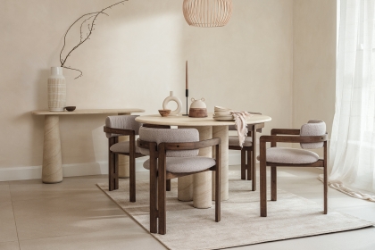 Idless Travertine Stone Round Dining Table with Cylindrical Legs