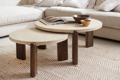 Idless Large Nesting Coffee Table with Travertine Stone Top