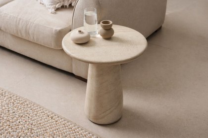 Ida Travertine Stone Lamp Table with Cylindrical Base