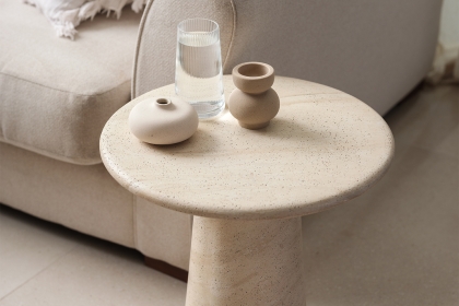 Ida Travertine Stone Lamp Table with Cylindrical Base Ida Travertine Stone Lamp Table with Cylindrical Base
