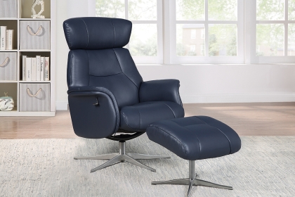 Murcia Swivel Recliner Chair & Footstool in Navy Murcia Swivel Recliner Chair & Footstool in Navy