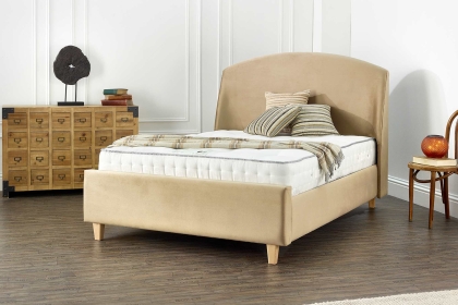 Solar Upholstered Bed Frame with Shapely Winged Headboard