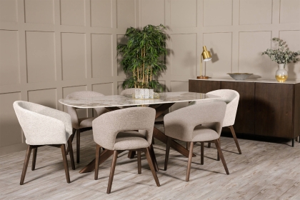 Ariyan Curved Fabric Dining Chairs in Latte (Pair)