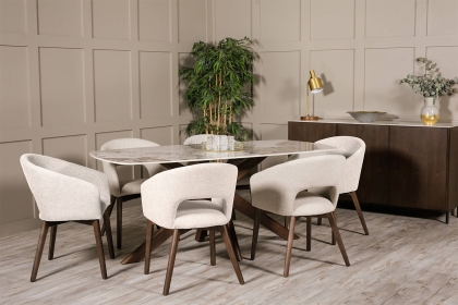 Areola Curved Fabric Dining Chairs in Natural (Pair)