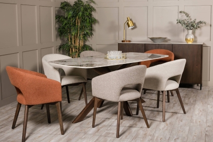 Ariyan Curved Fabric Dining Chairs in Rust (Pair)
