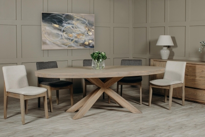 Feltz Smoked Oak 235cm Oval Dining Table Set with 6 Chairs