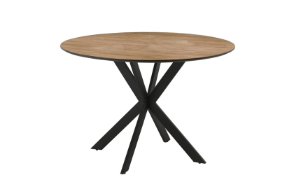 Sadie Industrial 110cm Round Dining Table in Oak Finish