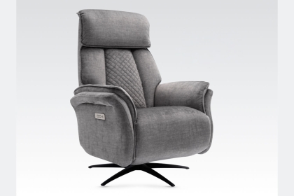Evo Soft Touch Fabric 360 Swivel Dual Motor Electric Recliner Chair in Grey