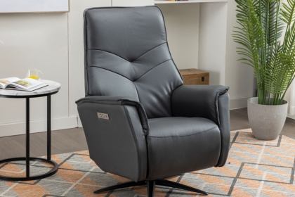 Nico Leather 360 Swivel Dual Motor Electric Recliner Chair in Anthracite Grey