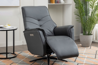 Nico Leather 360 Swivel Dual Motor Electric Recliner Chair in Anthracite Grey