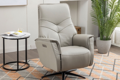 Nico Leather 360 Swivel Dual Motor Electric Recliner Chair in Moon Grey