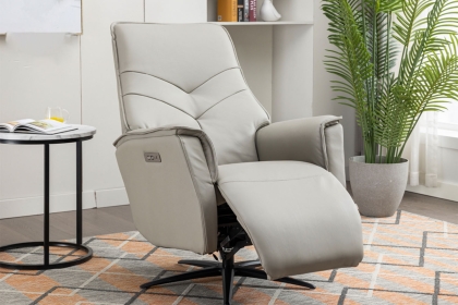 Nico Leather 360 Swivel Dual Motor Electric Recliner Chair in Moon Grey