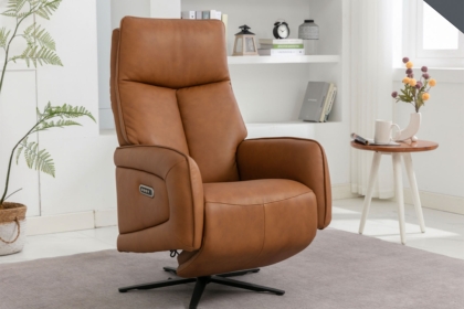 Pablo Leather 360 Swivel Triple Motor Electric Recliner Chair in Camel