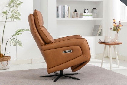 Pablo Leather 360 Swivel Triple Motor Electric Recliner Chair in Camel