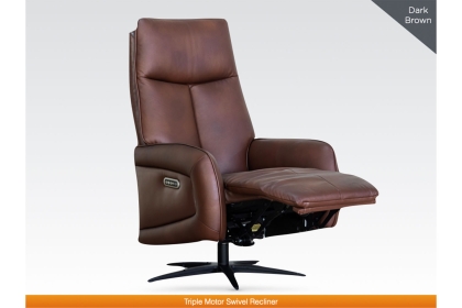 Pablo Leather 360 Swivel Triple Motor Electric Recliner Chair in Dark Brown