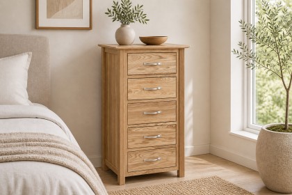 Devon Solid Oak 5 Drawer Wellington Chest of Drawers