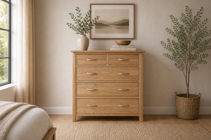Devon Solid Oak 3 + 2 Chest of Drawers