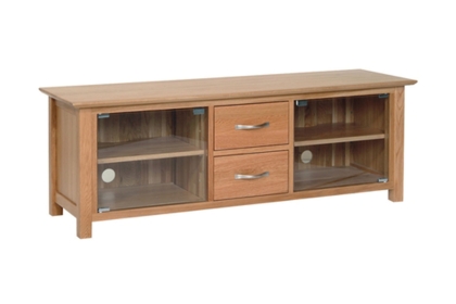 Moda 100% Solid Oak Large TV Unit with Glass Doors