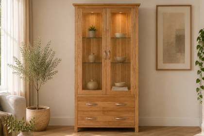 Devon 100% Solid Oak Glass Display Cabinet