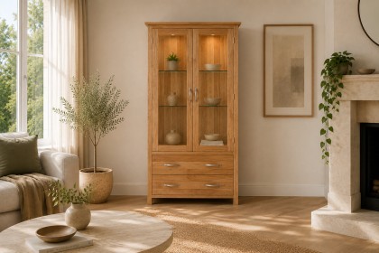 Devon 100% Solid Oak Glass Display Cabinet