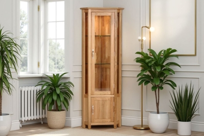 Moda 100% Solid Oak Corner Display Cabinet