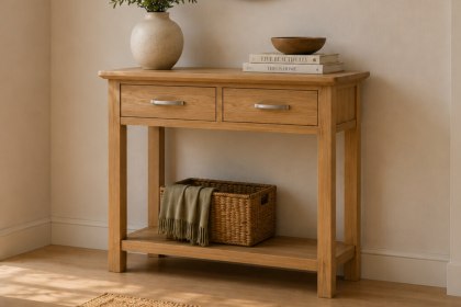 Devon 100% Solid Oak Console Table 2 Drawer