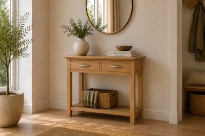 Devon 100% Solid Oak Console Table 2 Drawer
