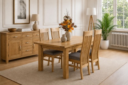 Devon 100% Solid Oak Extending Dining Table & 4 Slatted Back Chairs