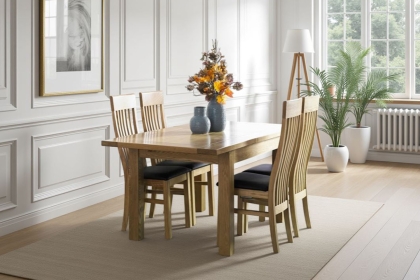 Moda 100% Solid Oak Extending Dining Table & 6 Slatted Back Chairs PU Seat