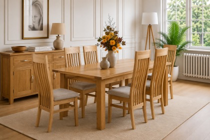 Devon 100% Solid Oak Extending Dining Table & 6 Slatted Back Chairs