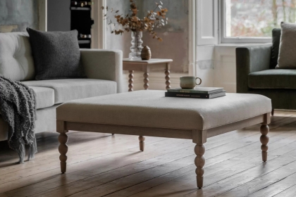 Gallery Direct Artisan Limewash Oak Coffee Table with Fabric Top and Bobbin Detail