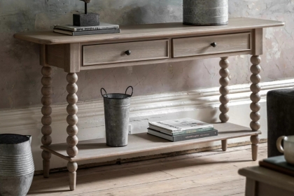 Gallery Direct Artisan Limewash Oak Console Table with Bobbin Detail