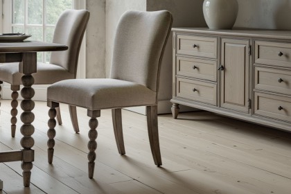 Gallery Direct Artisan Limewash Oak Linen Dining Chair with Bobbin Detail (Pair)