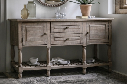 Gallery Direct Vancouver Rustic Pine Sideboard with Marble Top