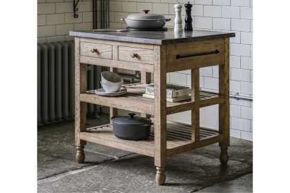 Gallery Direct Vancouver Rustic Pine Small Kitchen Island with Marble Top