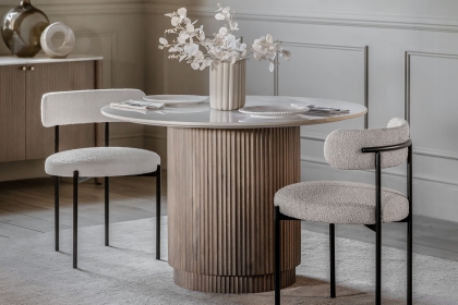 Gallery Direct Marmo Mango Wood Round Dining Table Set with Marble Top & x4 Aveley Chairs