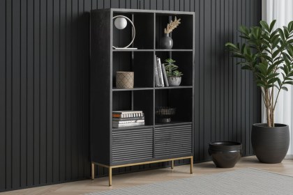 Gallery Direct Ripple Mango Wood Black & Gold Open Display Bookcase Unit