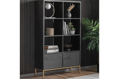 Gallery Direct Ripple Mango Wood Black & Gold Open Display Bookcase Unit