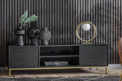 Gallery Direct Ripple Mango Wood Black & Gold Media TV Unit