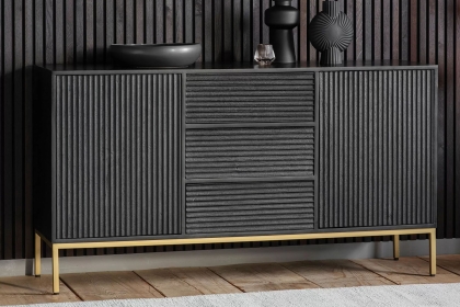 Gallery Direct Ripple Mango Wood Black & Gold Large Sideboard