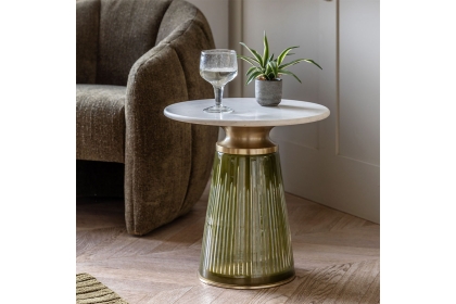 Gallery Direct Seville Green Dusk Glass and Marble Top Side Table
