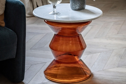 Gallery Direct Turin Orange Glass and Marble Top Side Table